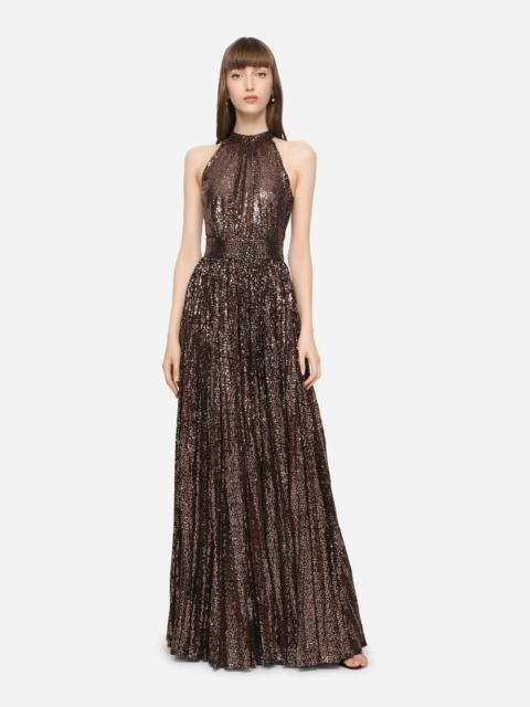 Long sequined halter dress