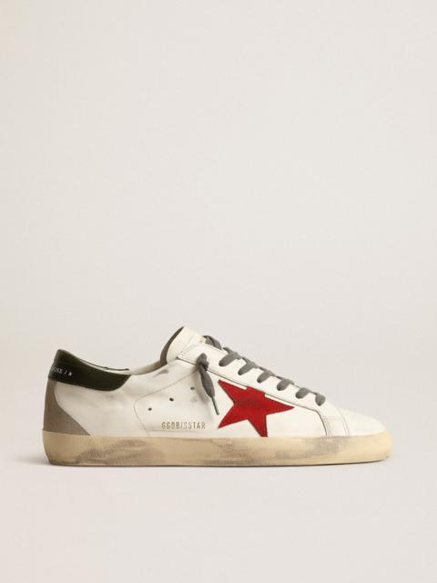 Golden Goose Super-Star with red suede star and green leather heel tab