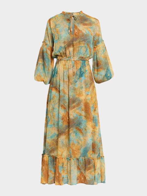 MISA Amata Ruffle-Trim Maxi Dress