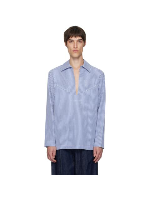 Dries Van Noten Blue Popover Cotton Shirt