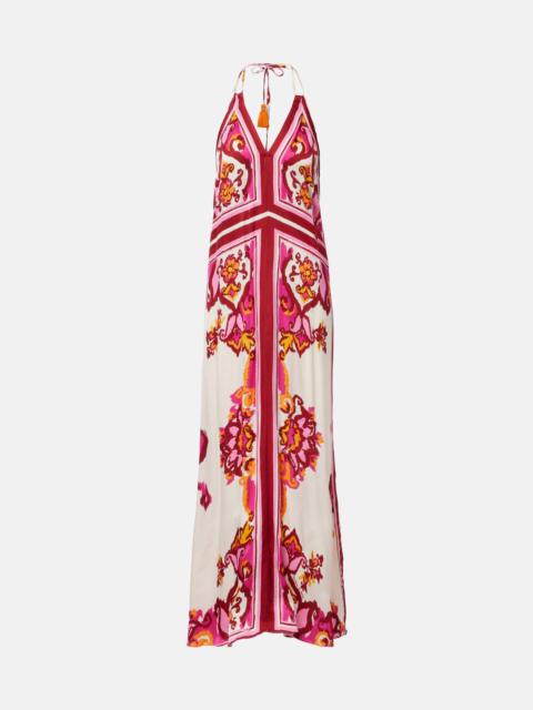 Poupette St Barth Mary printed halterneck satin maxi dress