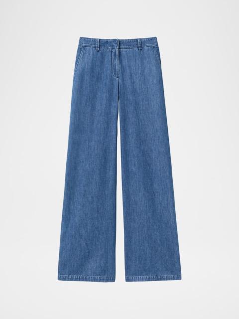 Lafayette 148 New York Charles Wide-Leg Cotton Chambray Pants