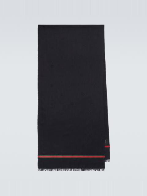 GUCCI Web Stripe wool and silk scarf