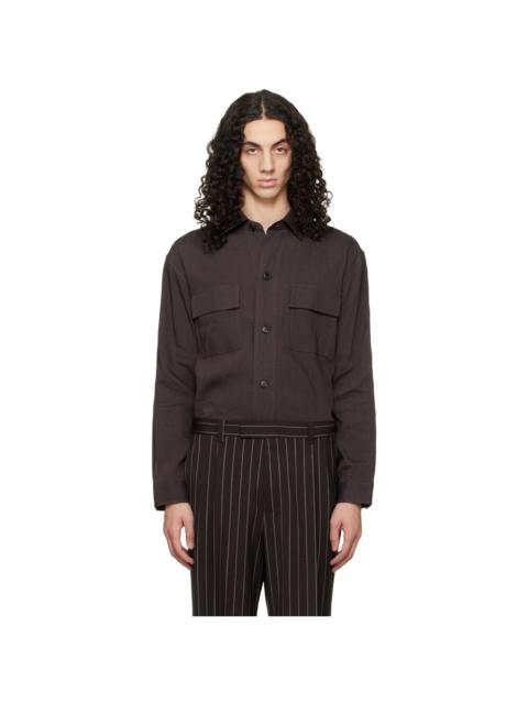 BOSS Brown Flap Pocket Linen Shirt