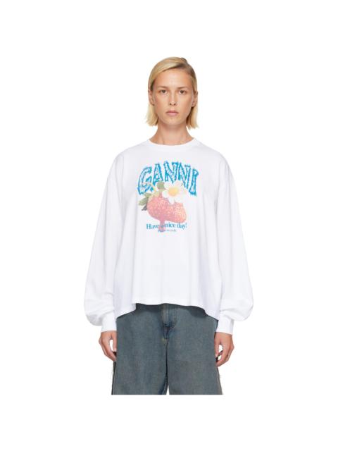 GANNI White Long Sleeve Strawberry T-shirt