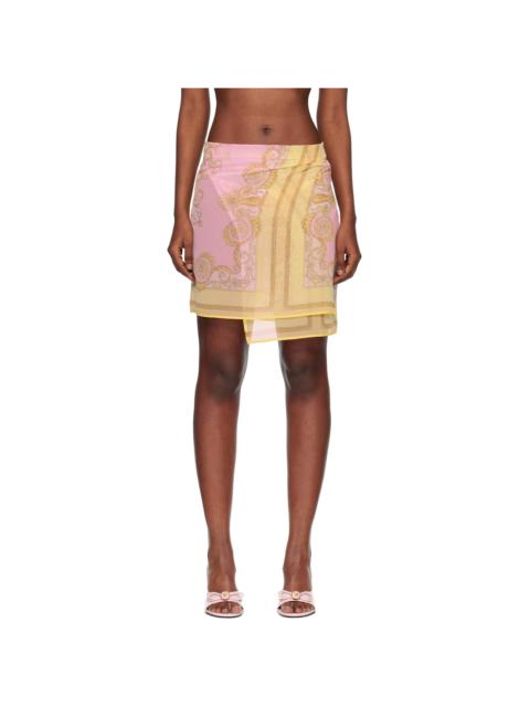 VERSACE Yellow & Pink Printed Foulard Cover-Up Skirt