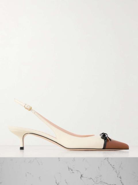 Valentino Bepointy 45 bow-embellished color-block leather slingback pumps Ivory