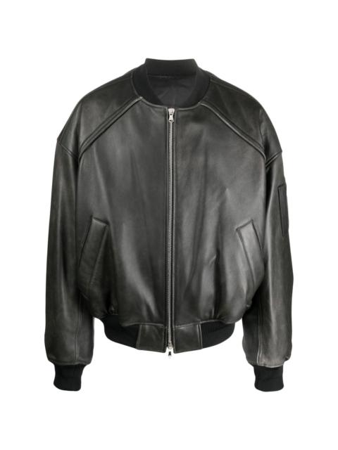 Juunj Zip Up Leather Bomber Jacket Reversible