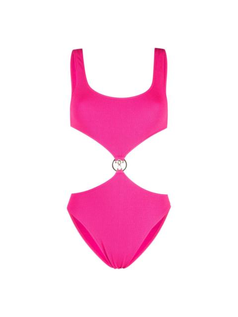 Moschino logo plaque cut-out swimsuit
