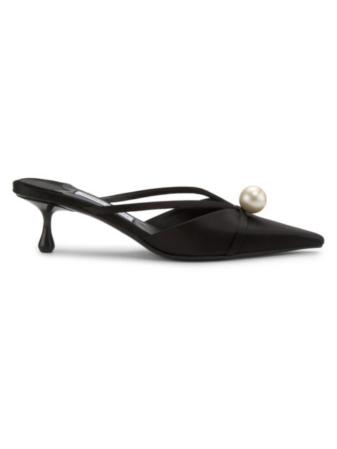 JIMMY CHOO Women's Sana 50MM Embellished Satin Kitten-Heel Mules - Black White