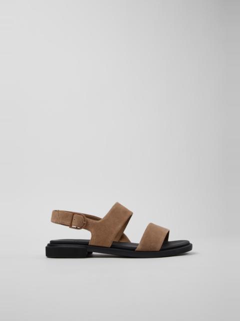 CAMPER Eda Brown Suede Leather Sandals for Women.