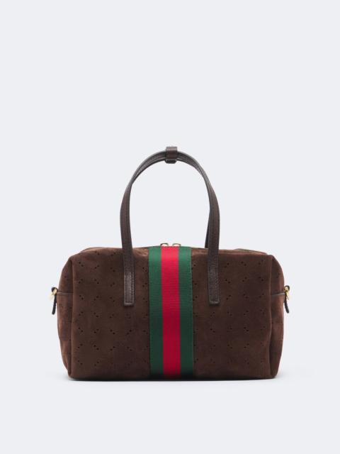 GUCCI Web Stripe Small suede top-handle bag