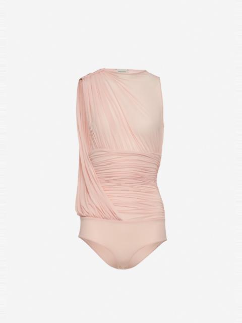 MAGDA BUTRYM Sleeveless ruched bodysuit with draped shoulder detail in pink
