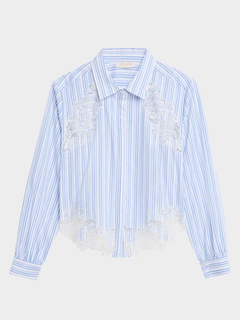 RAMY BROOK Gia Striped Embroidered Button-Front Shirt