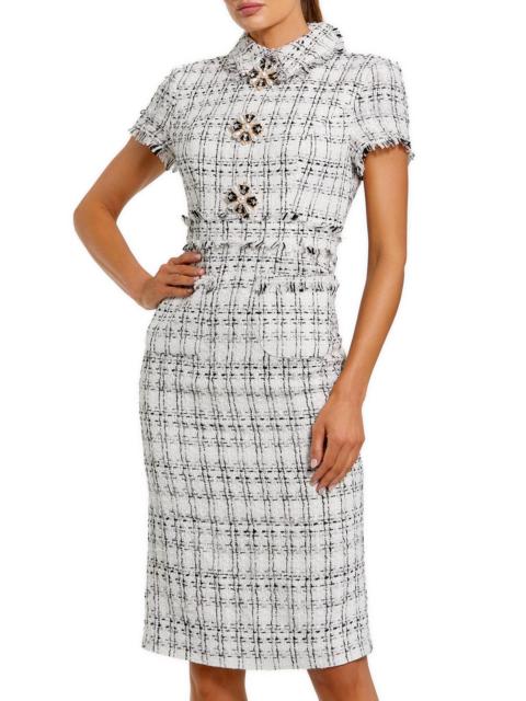 MAC DUGGAL Women's Frayed Bouclé Midi-Dress - Ivory