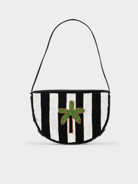 SIMONMILLER Belo Half Moon Bag In Black/White Stripe With Palm Tree