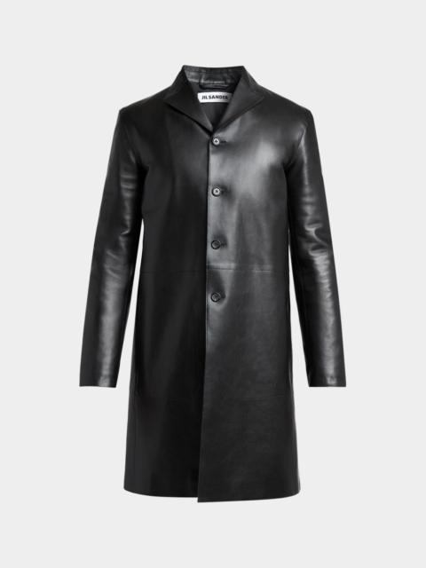 Jil Sander Men's Leather Single-Breasted Long Sport Coat