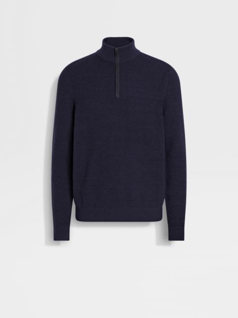 NAVY BLUE VELLUS AUREUM ZIP MOCK NECK