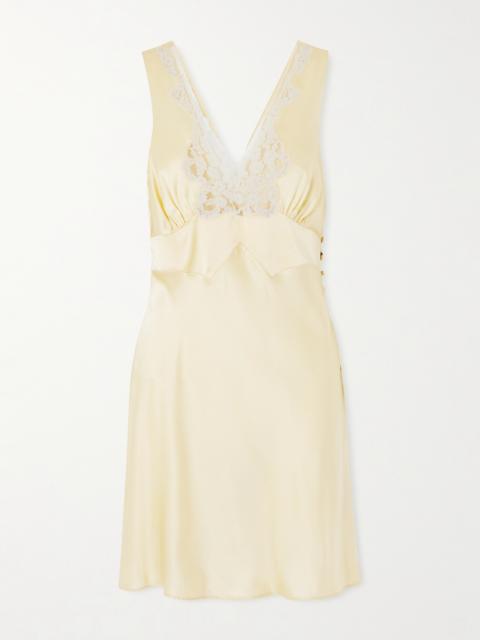 Chloé Gathered Tie-detailed Lace-trimmed Silk-satin Mini Dress