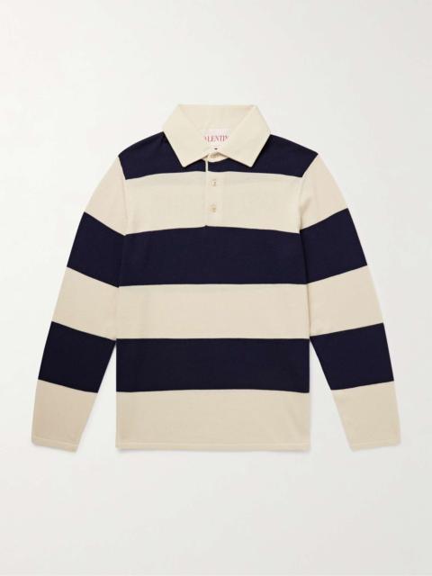 Valentino Logo-Print Striped Virgin Wool Polo Shirt