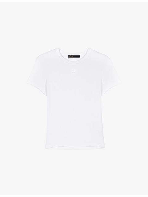 maje Brand-Embroidered Ribbed Cotton-Jersey T-Shirt