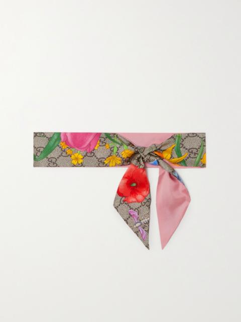 GUCCI Printed silk-satin scarf Beige