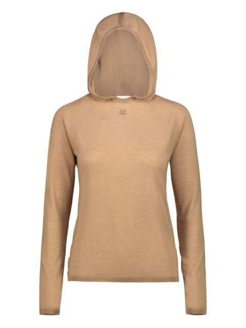 courrèges logo-embroidered wool hoodie