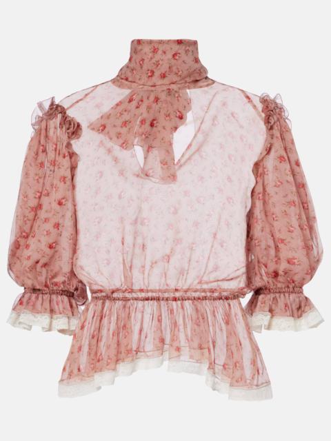 Floral silk and cotton chiffon blouse