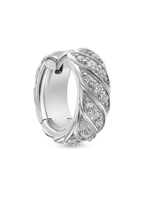 DAVID YURMAN Men's Sculpted Cable Hoop Earring in 18K White Gold with Diamonds, 12.8MM - Silver