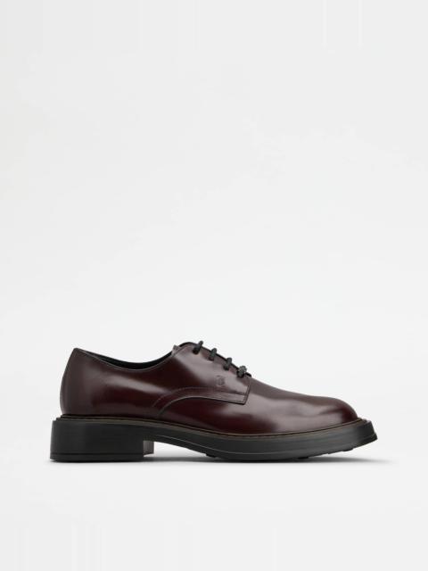 Tod's LACE-UPS IN LEATHER - BURGUNDY