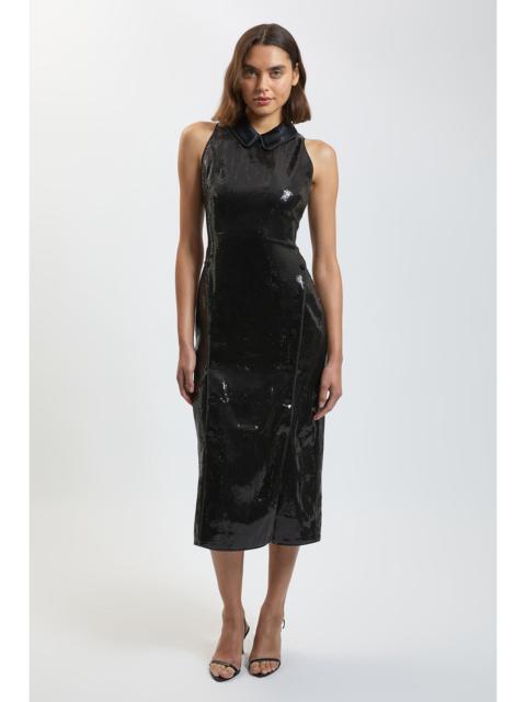 KAREN MILLEN Sequin and Satin Mix Tailored Midi Dress