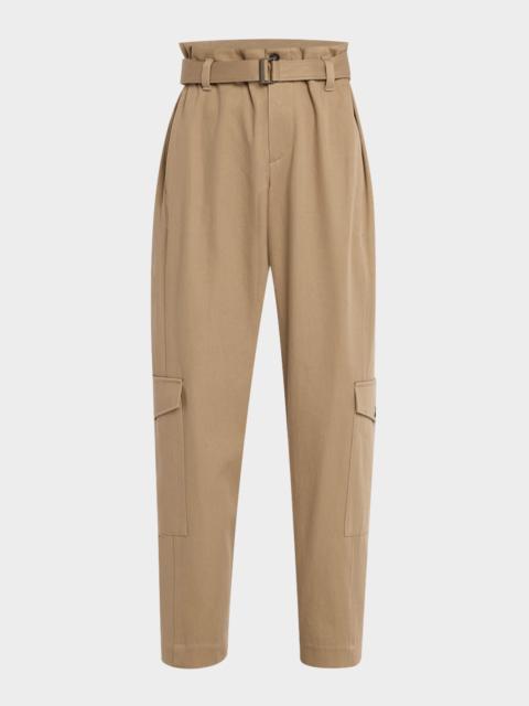 Brunello Cucinelli Cotton Couture Gabardine Tapered-Leg Ankle Jogger Pants With Belt
