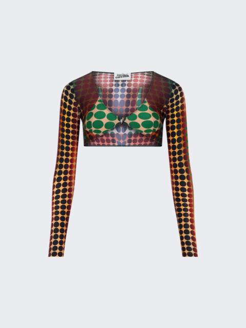 Jean Paul Gaultier Re-edition: Long Sleeve Crop Top Brown Dots Print