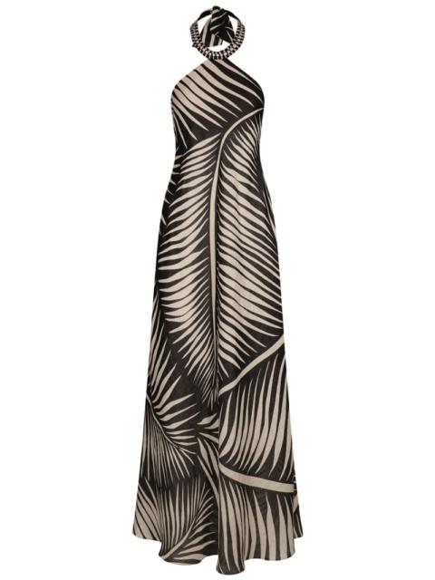 Printed linen halter neck long dress