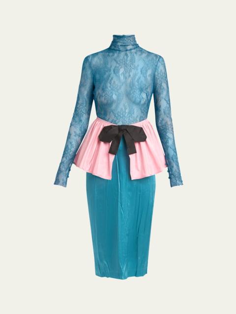 Valentino Lace Colorblock Peplum Dress