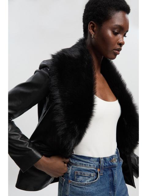 KAREN MILLEN Leather And Shearling Collar Blazer