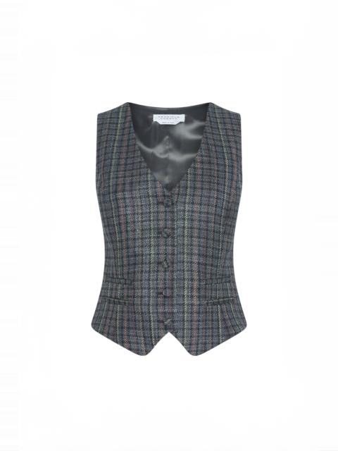 GABRIELA HEARST Coleridge Vest in Charcoal Multi Wool Silk Houndstooth