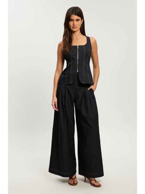 KAREN MILLEN Petite Tailored Denim Peplum Wide Leg Jumpsuit