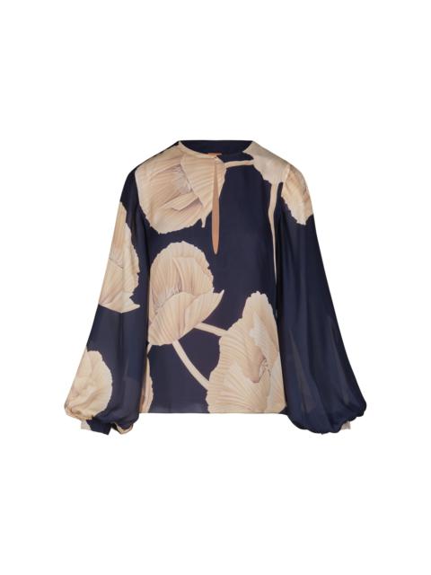 Johanna Ortiz Gotas Florales Floral Silk Top navy