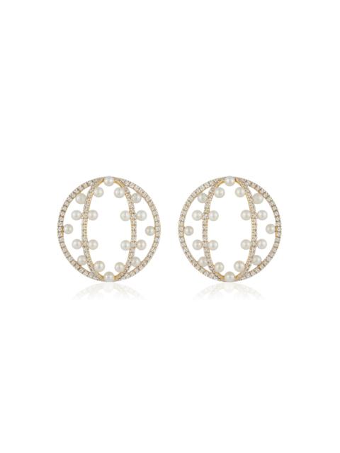 MATEO Pearl Blossom 14K Yellow Gold Diamond, Pearl Earrings white