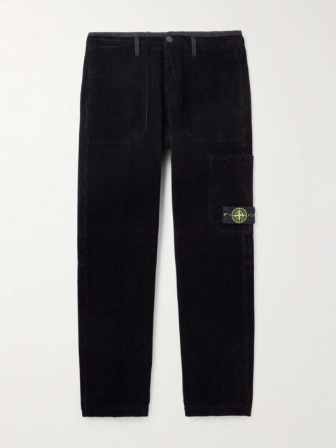 Stone Island Straight-Leg Logo-Appliquéd Shell-Trimmed Garment-Dyed Cotton-Corduroy Trousers