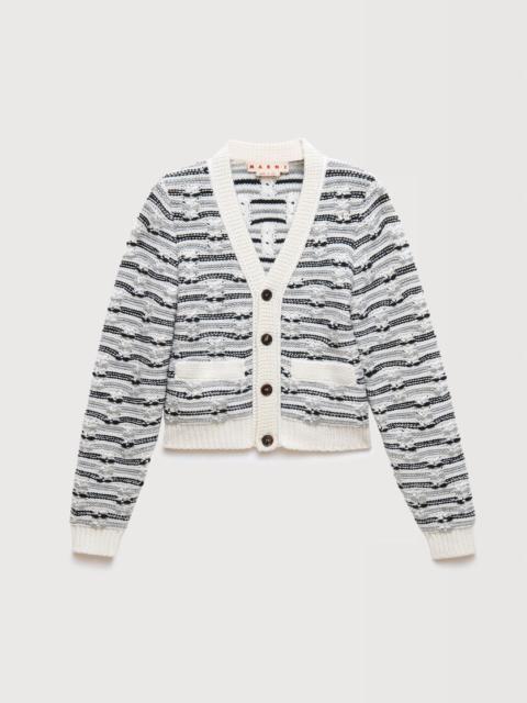 Marni WHITE AND BLUE MIXED STITCH WOOL CARDIGAN