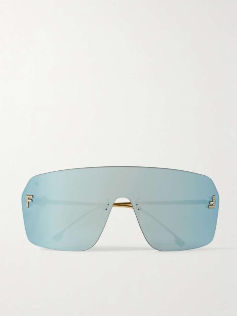 FENDI Fendi First crystal-embellished aviator-style gold-tone sunglasses
