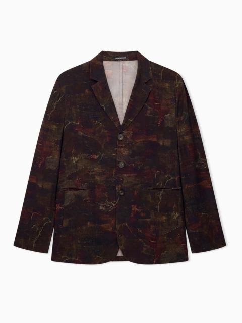 EMPORIO ARMANI SINGLE-BREASTED JACKET IN CUPRO TWILL WITH ALL-OVER PRINT