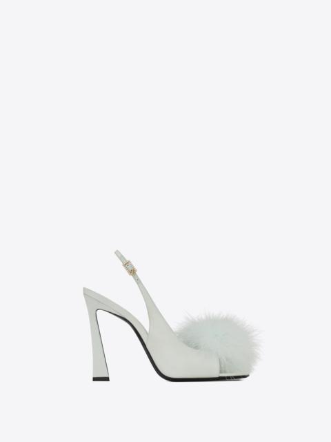 mae slingback sandals in crepe satin with feathers