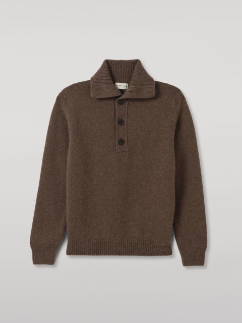 Johnstons of Elgin Douglas Button Neck Brown Cashmere Jumper