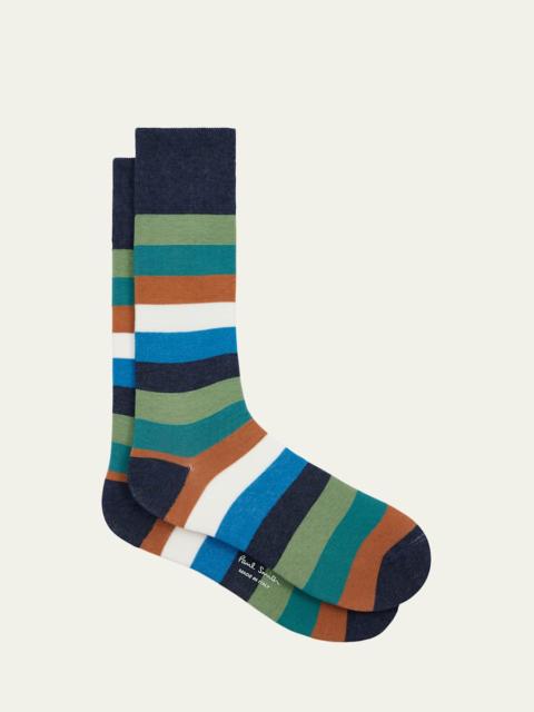 Paul Smith Men's Kit Color-Block Stripe Crew Socks