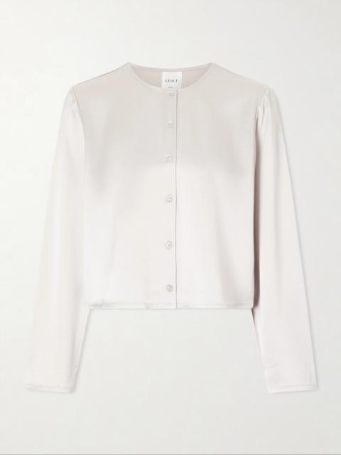 LESET Barb Cropped Satin Cardigan