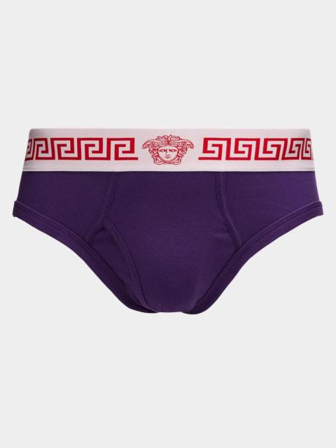 VERSACE Men's Medusa La Greca Cotton-Rib Briefs