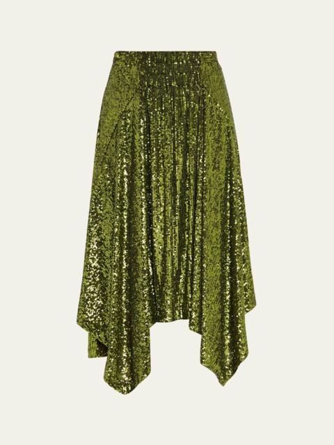 rabanne Asymmetric Hem Sequined Midi Skirt